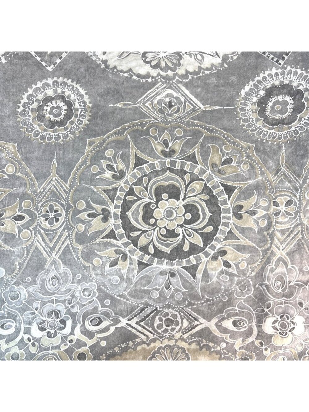 Pottery Barn King Jacquelyn Medallion Cotton Sateen Duvet Covet Gray Cream EUC